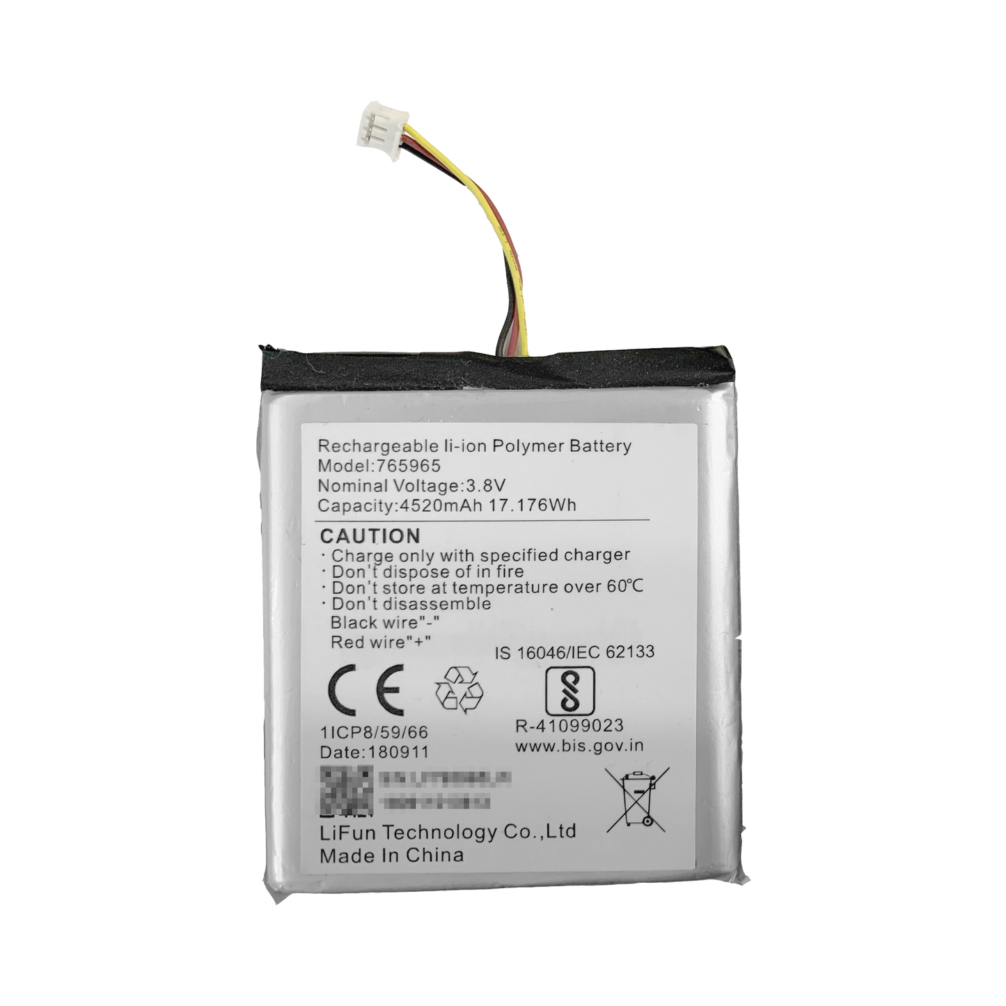 DS-PA-BATTERY Batería de Respaldo para Panel de Alarma Hikvision / 4520 mAh / Compatible con Paneles AX PRO - AX HUB - Hibrido Versión 1 (DS-PHA64-W4P) y Repetidor AX PRO  DS-PR1-WB