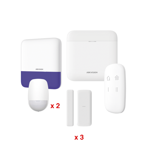 DS-PWA48-KV2 (AX PRO) KIT de Alarma AX PRO / Incluye: 1 Hub con batería de respaldo / 2 Sensores PIR / 3 Contactos Magnéticos mini / 1 Control Remoto / 1 Sirena Inalambrica Exterior  / WiFi / Compatible con Hik-Connect P2P