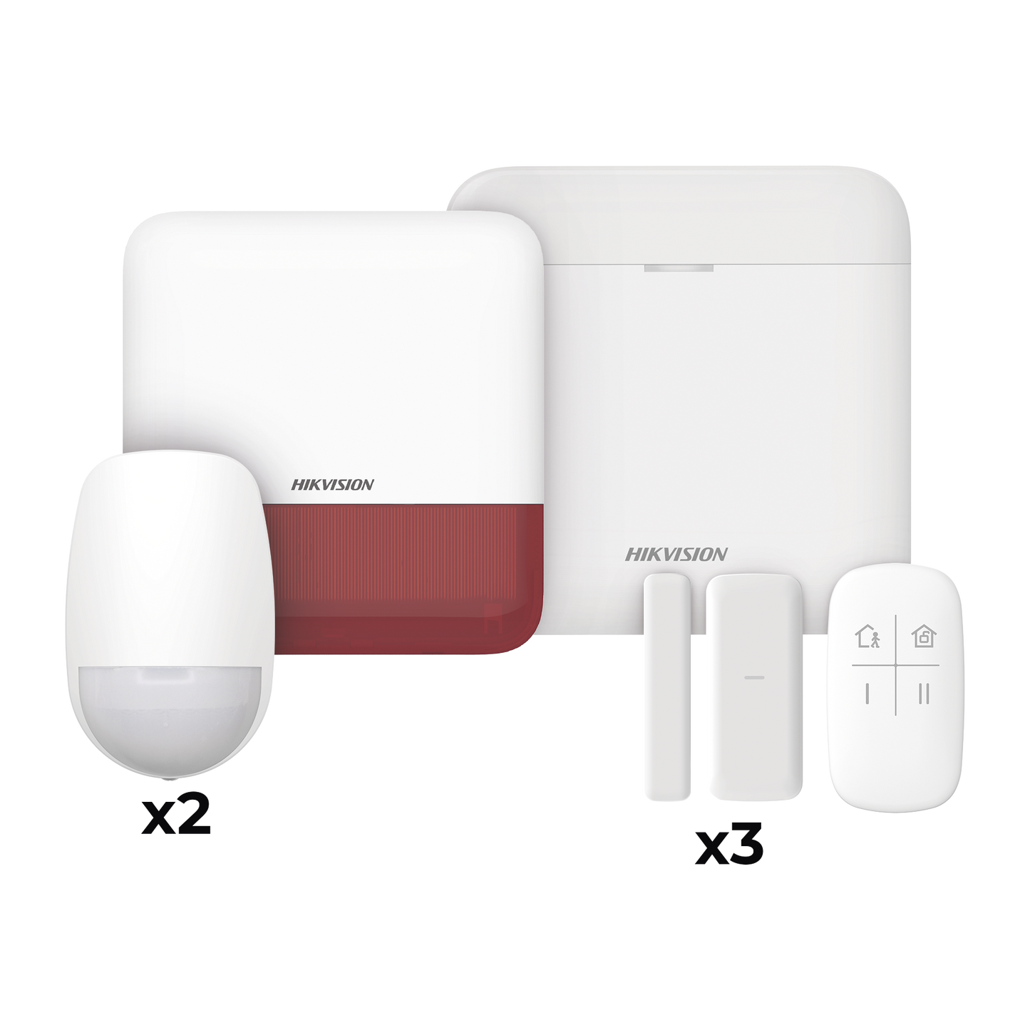DS-PWA48-KV2(R) (AX PRO) KIT de Alarma AX PRO / Incluye: 1 Hub con batería de respaldo / 2 Sensores PIR / 3 Contactos Magnéticos mini / 1 Control Remoto / 1 Sirena Inalambrica Exterior color rojo  / WiFi / Compatible con Hik-Connect P2P