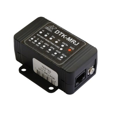 DTK-MRJPOE Protector Contra Sobretensiones PoE/HiPoE Hasta 10 GbE, Para Cámaras IP PoE, WAP, Control de Acceso, Iluminación PoE