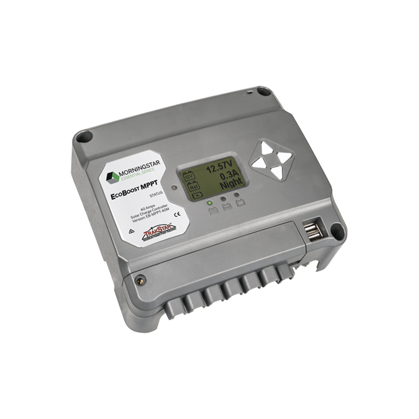 EBMPPT40M - Controlador de Carga Solar MPPT EcoBoost 40 A / Pantalla LCD / 12V y 24V / 2 Puertos USB 3A / Control de Iluminaci�n