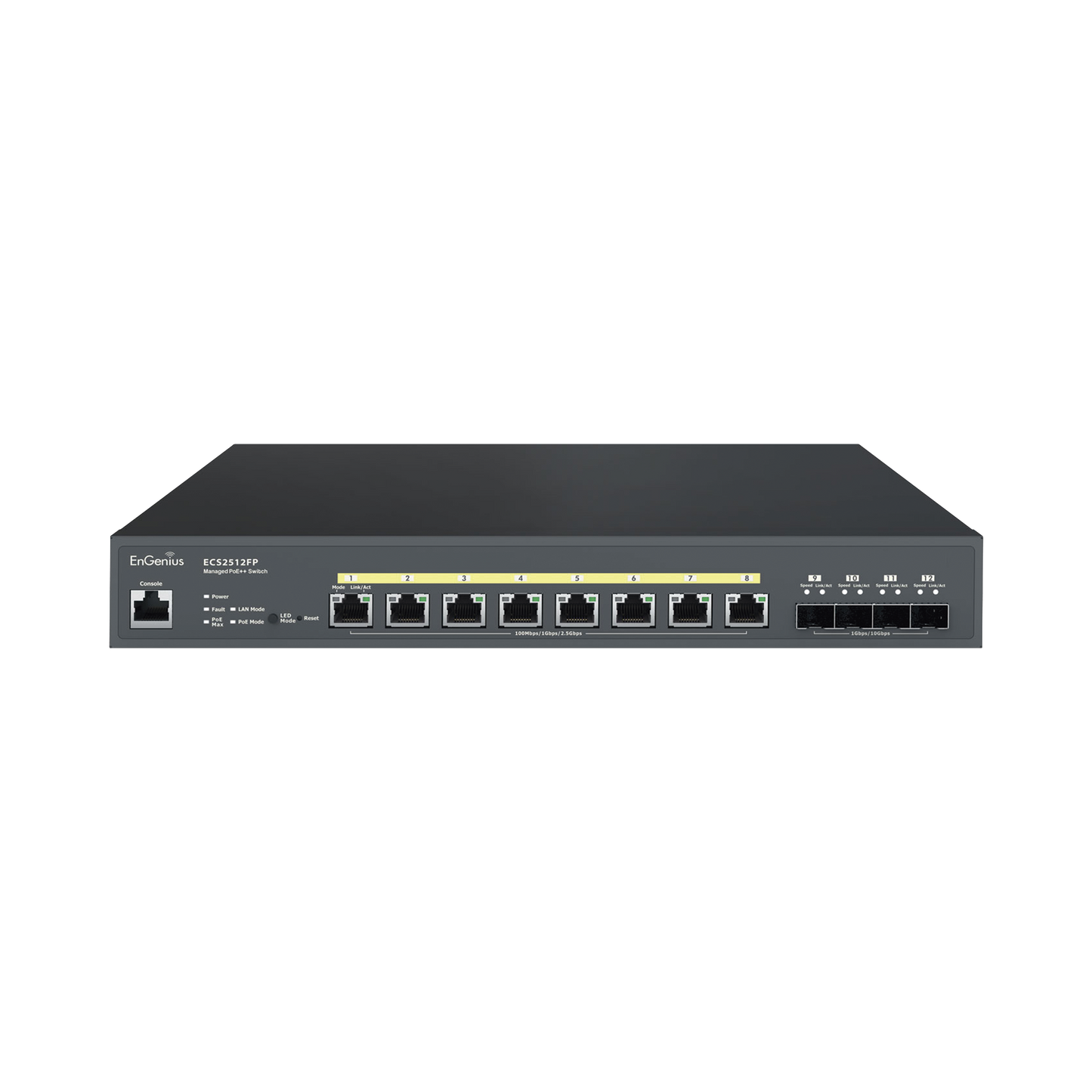 ECS2512FP Switch PoE ++ Administrable en Nube Capa 2  de 8 puertos PoE  de 2.5 Gbps, Hasta 240 W, 4 puertos de SFP