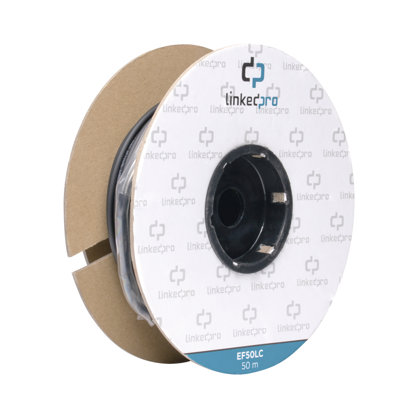 EF-50-LC Carrete de Fibra Óptica Monomodo con Conectores LC-LC Duplex, Reforzada con Kevlar, de 50 metros, Para instalaciones subterráneas por tubería