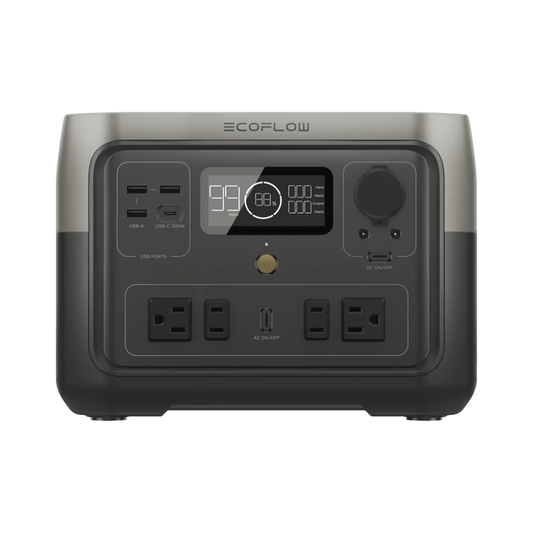 EFR610 - EcoFlow River 2 Max | Estación de Energía Portátil 512Wh Litio LFP / 4 AC 500 W (Max. 1000W) / 1 USB-C 100W / 3 USB -A 12W / Cargador de Coche 8A a 12 o 24V / Conectividad WiFi y Bluetooth (App) / Carga Solar 220W Max.