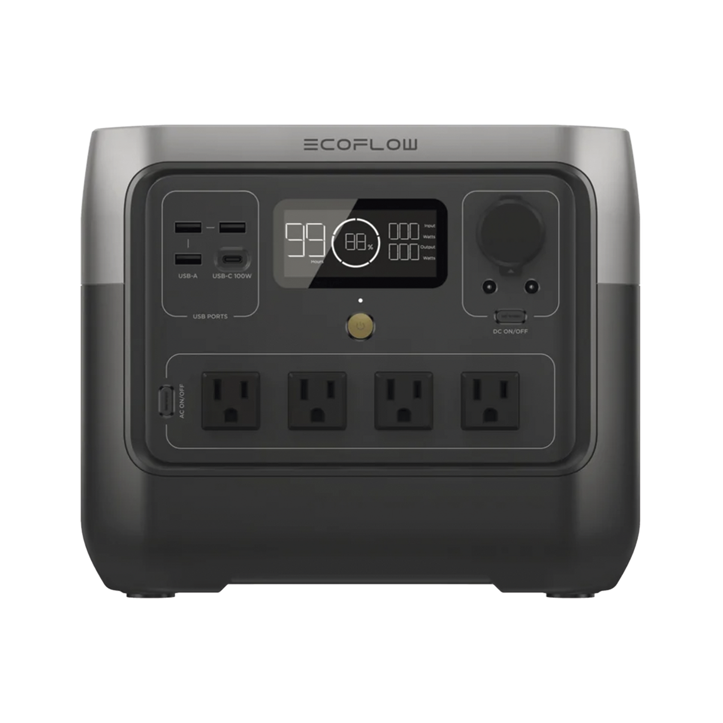 EFR620 - EcoFlow River 2 Pro | Estación de Energía Portátil 768Wh Litio LFP / 4 AC 800W (Max. 1600W) / 1 USB-C 100W / 3 USB -A 12W / Cargador de Coche 10A, 126W Max. / Conectividad WiFi y Bluetooth (App) / Carga Solar 220W Max.