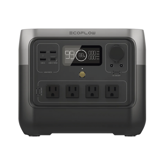 EFR620 - EcoFlow River 2 Pro | Estación de Energía Portátil 768Wh Litio LFP / 4 AC 800W (Max. 1600W) / 1 USB-C 100W / 3 USB -A 12W / Cargador de Coche 10A, 126W Max. / Conectividad WiFi y Bluetooth (App) / Carga Solar 220W Max.
