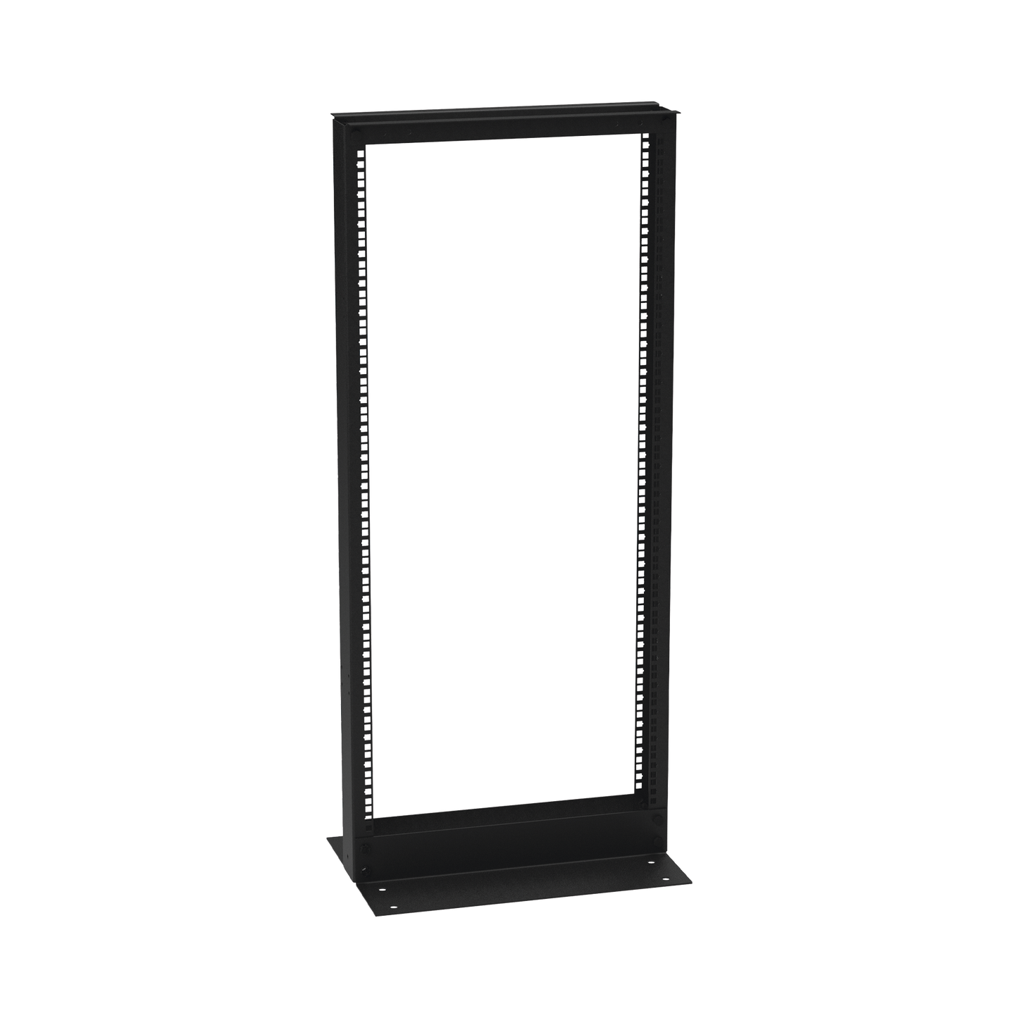 EI-RL-5524-DR - Rack de 2 Postes (Doble Perforación), Estándar 19", 24 Unidades, Fabricado en Acero, Base "L" para Anclar a Piso.