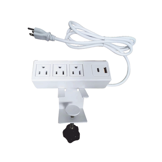 EM-3AC-WH - Tomacorriente para Escritorio / Cuenta con Bracket Ajustable a Diferentes Grosores / 3 Contactos 110VCA / 2 Contactos para Carga USB ( 1 contacto USB-A + 1 contacto USB-C )