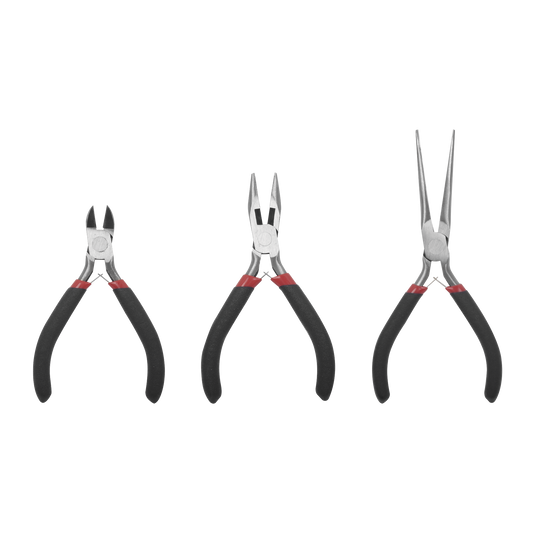 EP345 - Juego de 3 Mini Pinzas de Corte de 5". Incluye: Pinza de Punta Redonda, Diagonal y Punta de Aguja.
