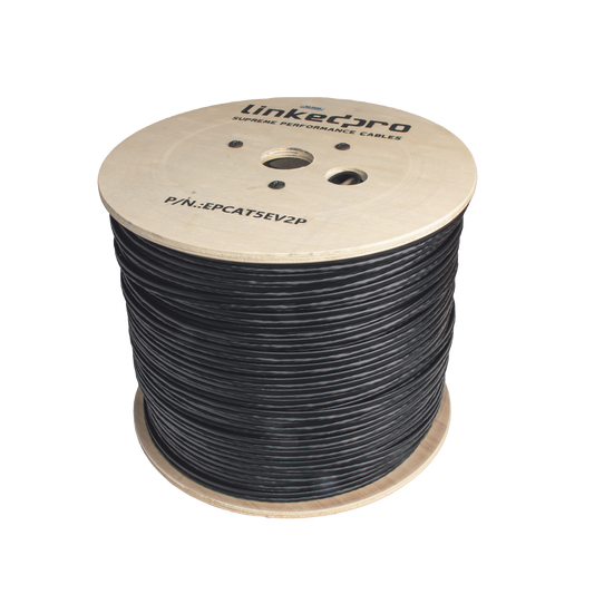 EP-CAT-5E-V2P Bobina de Cable Siamés Cat5E CCA + 2 Cables Gruesos (16 AWG) para Alimentar Cámaras Más Lejos / 305m / Instalación en Exterior / Uso Industrial para Climas Extremos