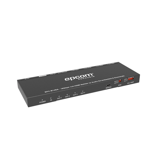 EPC-B14SA Splitter HDMI 1x4 | 1 Entrada a 4 salidas (Simultaneas) | 4K@60Hz | Extractor de Audio | Down Scaler | HDR  4:4:4 | EDID | 18Gbps