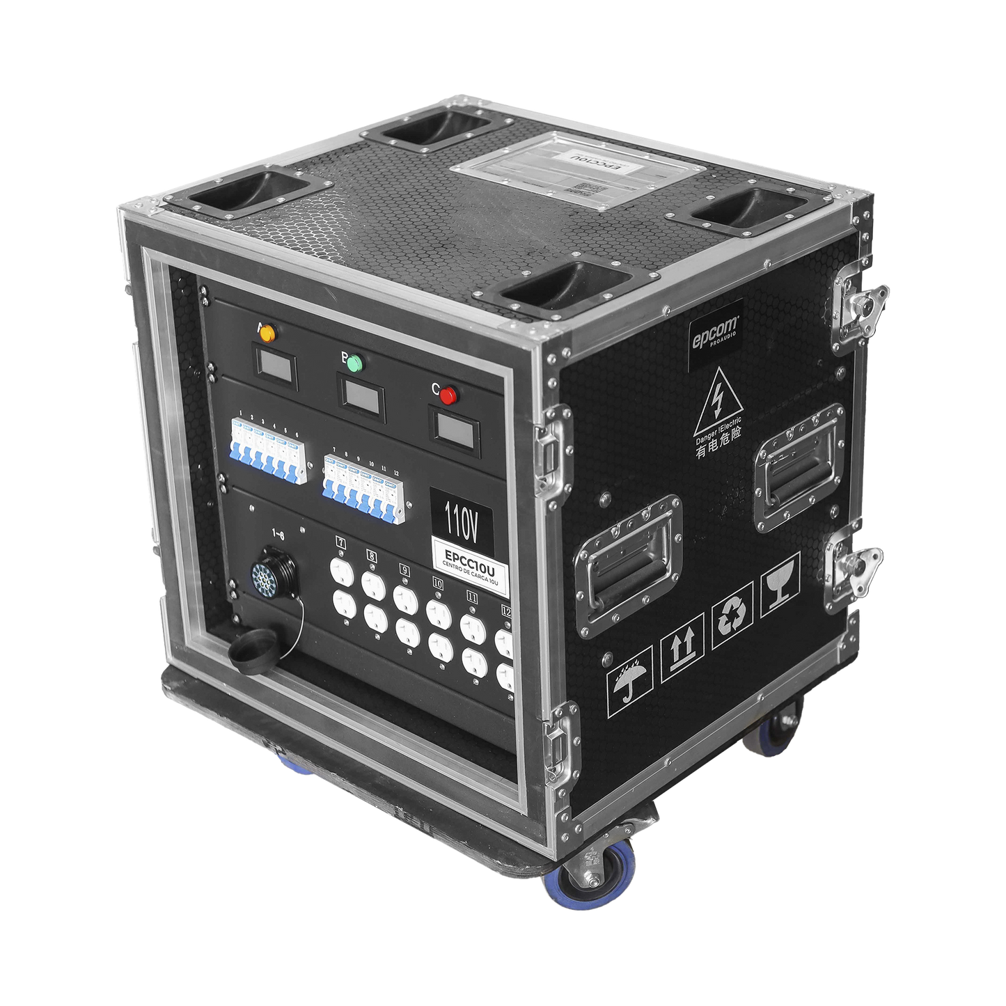 EP-CC-10U - Centro de carga movil para instalaciones temporales con conexión TIPO socapex a 110v Y 220V | RACK 10U
