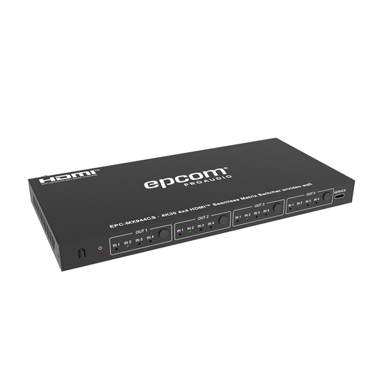 EPC-MX944CS - Matriz de Video HDMI 4x4 | Ancho de Banda 10.2 Gbps | Resolución 4K@30Hz | Escalado a 1080P, 720P, 1920x1200, 4K30 | Modos Matriz y Video Wall | Control RS-232 y Remoto Infrared