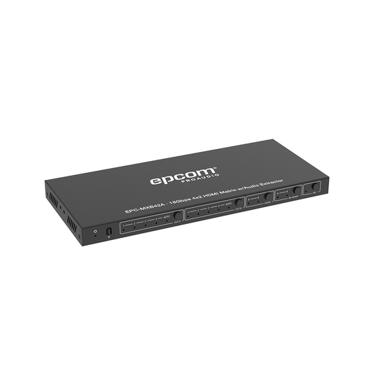 EPC-MXB42A - Matricial HDMI | 4x2 | 4K2K@60Hz | HDR | YCbCr 4:4:4 | EDID Auto | Extractor de Audio | Salida de audio análoga y digitalizados | HDCP 2.2 | 18 Gbps
