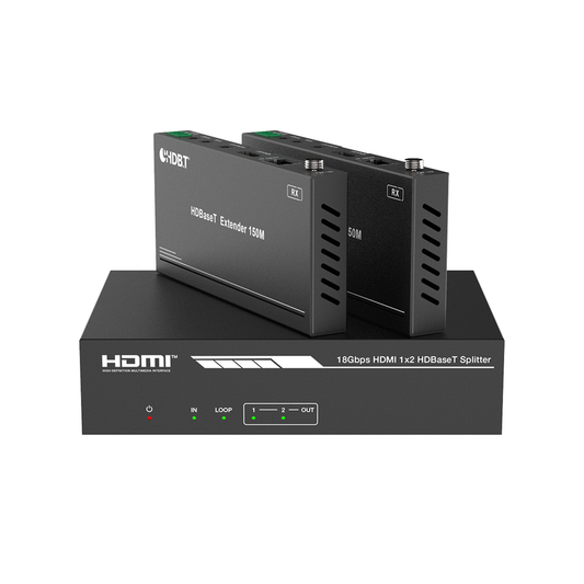 EPP-SPB12H150 - Splitter mas Extensor de Video | 1x2 | ProAV | HDBaseT™ | 120m en 4K@60Hz | 150m en 1080p@60Hz | Cat6/6a/7 | Gestión Avanzada EDID | Control IR y RS232 | PoC | Salida de Audio