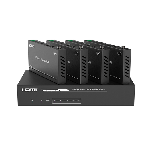EPP-SPB14H150 - Splitter mas Extensor de Video | 1x4 | ProAV | HDBaseT™ | 120m en 4K@60Hz | 150m en 1080p@60Hz | Cat6/6a/7 | Gestión Avanzada EDID | Control IR y RS232 | PoC | Salida de Audio