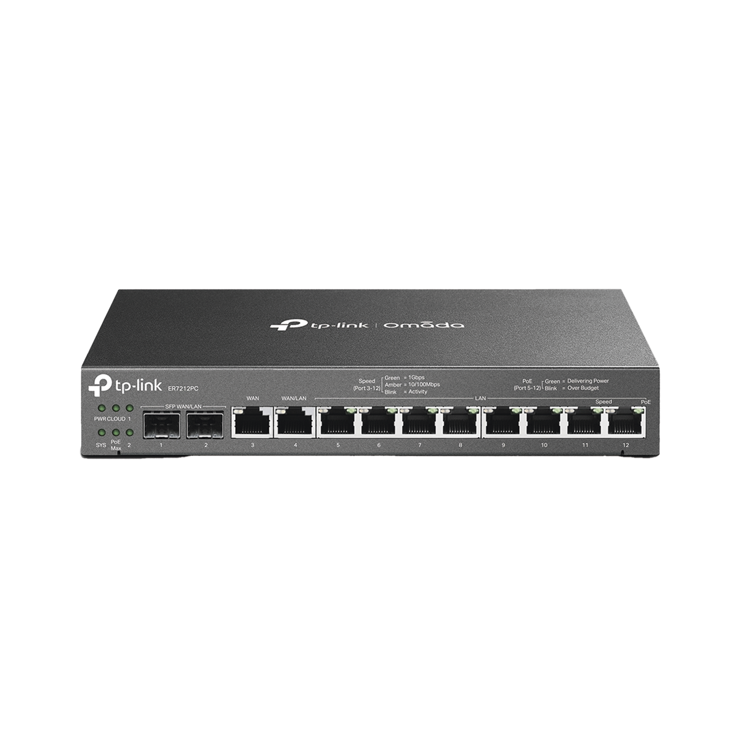 ER7212PC - Router Omada VPN / SDN Multi-WAN 1G / Switch con PoE y Controlador  / 2 puerto WAN/LAN SFP 1G / 1 Puerto RJ45 WAN / 1 Puerto WAN/LAN RJ45 / 8 Puertos PoE+ LAN RJ45 /  24,980 Sesiones Concurrentes