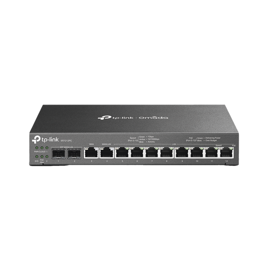 ER7212PC - Router Omada VPN / SDN Multi-WAN 1G / Switch con PoE y Controlador  / 2 puerto WAN/LAN SFP 1G / 1 Puerto RJ45 WAN / 1 Puerto WAN/LAN RJ45 / 8 Puertos PoE+ LAN RJ45 /  24,980 Sesiones Concurrentes