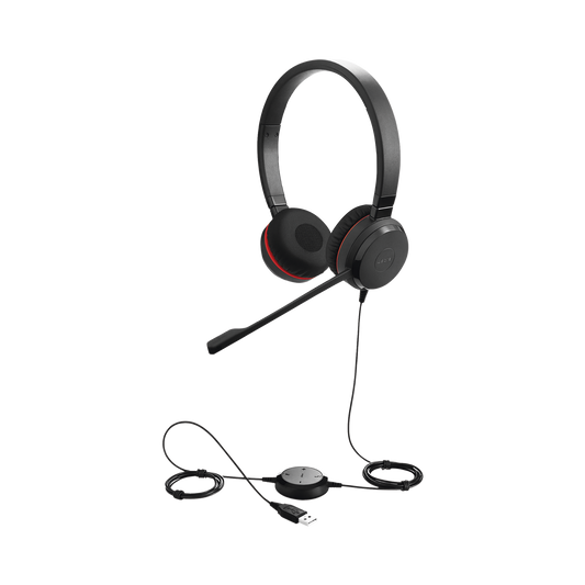 EVOLVE-30-DUO-UC Jabra Evolve 30 Duo con conexión USB / 3.5mm, micrófono con cancelación de ruido y controlador en el cable con botones e indicadores LED (5399-829-309)