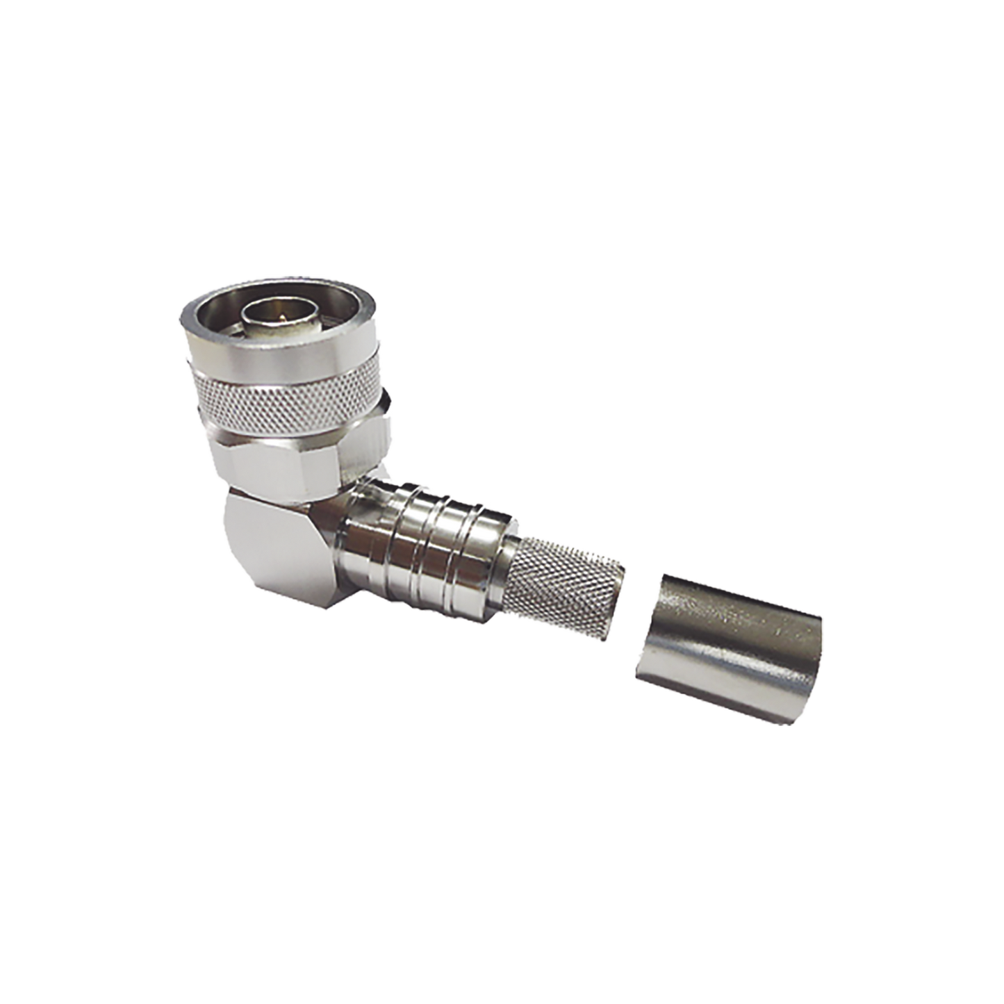 EZ-400-NMH-RA-X - Conector N Macho Angulo Recto, Plegable Hex. con Pin Cautivo para cables Tipo RG8