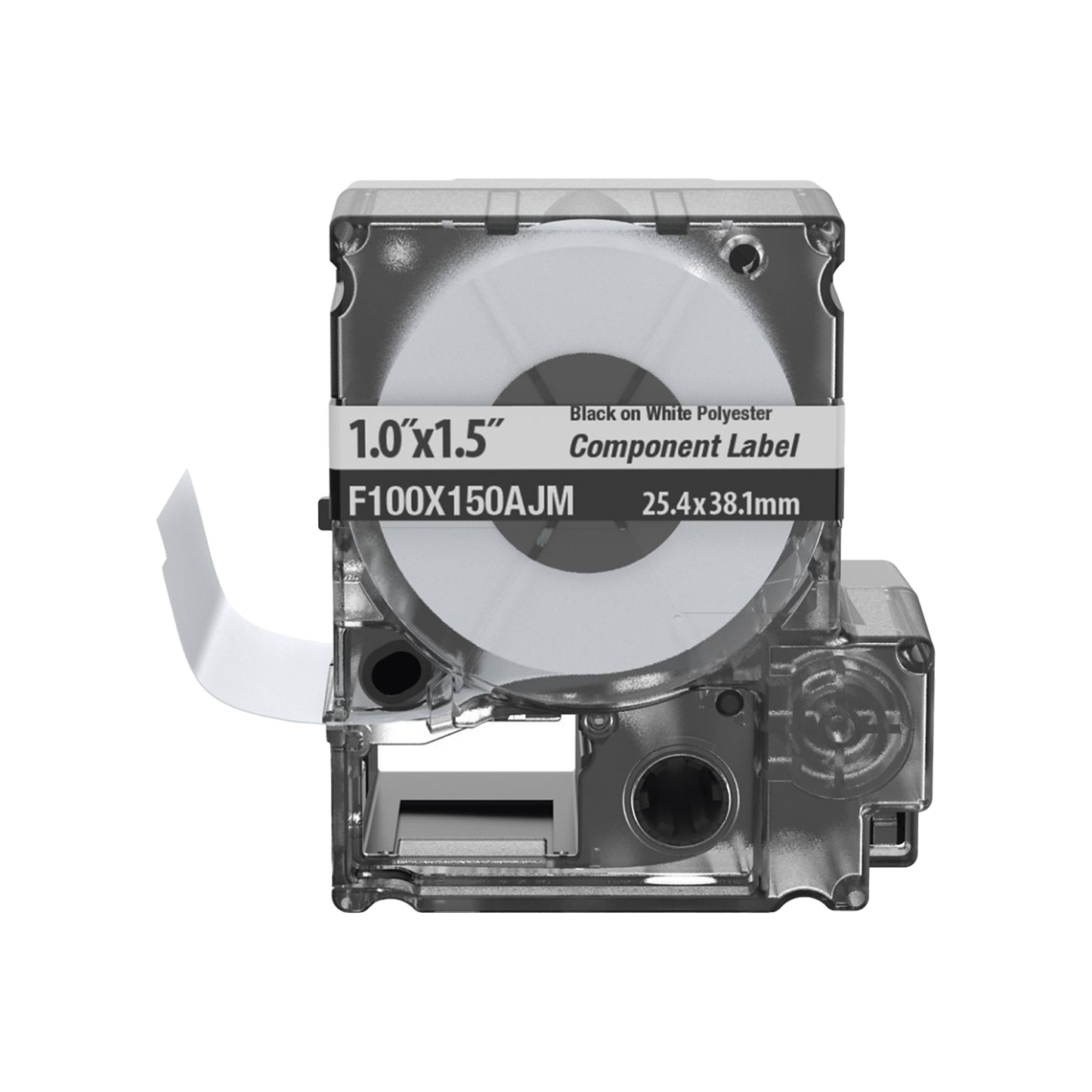 F100X150AJM - Casete de 150 Etiquetas Bandera, Poli�ster de 25.4 mm x 38.1 mm (1 x 1.5 pulgadas), para Cables de 3.1 mm - 5.1 mm (0.12 - 0.2 pulgadas) de Di�metro, �rea de Impresi�n Color Blanco