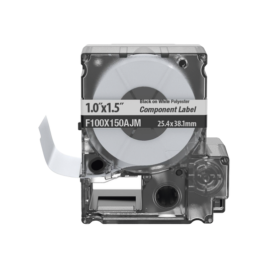 F100X150AJM - Casete de 150 Etiquetas Bandera, Poli�ster de 25.4 mm x 38.1 mm (1 x 1.5 pulgadas), para Cables de 3.1 mm - 5.1 mm (0.12 - 0.2 pulgadas) de Di�metro, �rea de Impresi�n Color Blanco