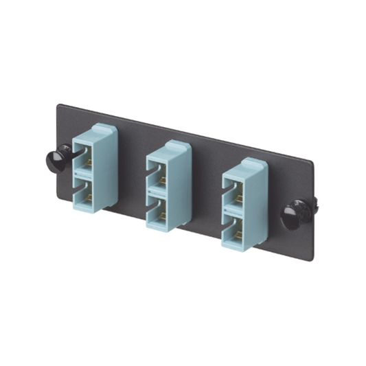 FAP3WAQDSCZ - Placa Acopladora de Fibra Optica FAP, Con 3 Conectores SC Duplex (6 Fibras), Para Fibra Multimodo OM3/OM4, Color Aqua