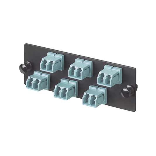 FAP6WAQDLCZ - Placa Acopladora de Fibra Optica FAP, Con 6 Conectores LC Duplex (12 Fibras), Para Fibra Multimodo OM3/OM4, Color Aqua