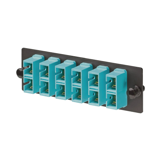 FAP6WAQDSCZ - Placa Acopladora de Fibra Optica FAP, Con 6 Conectores SC Duplex (12 Fibras), Para Fibra Multimodo OM3/OM4, Color Aqua