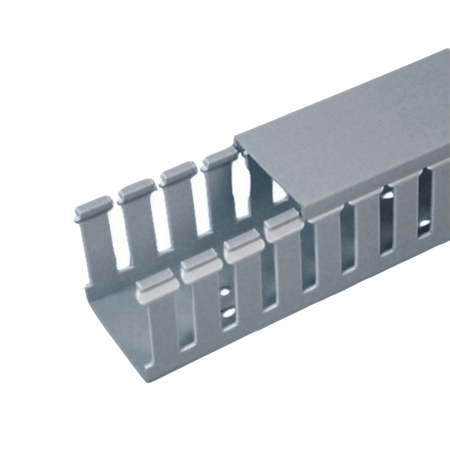 FC2X3LG2 - Canaleta Ranurada de PVC con Tapa, Tipo F, 57.2 mm de Ancho, 79.2 mm de Alto y 2 m de Largo, Color Gris