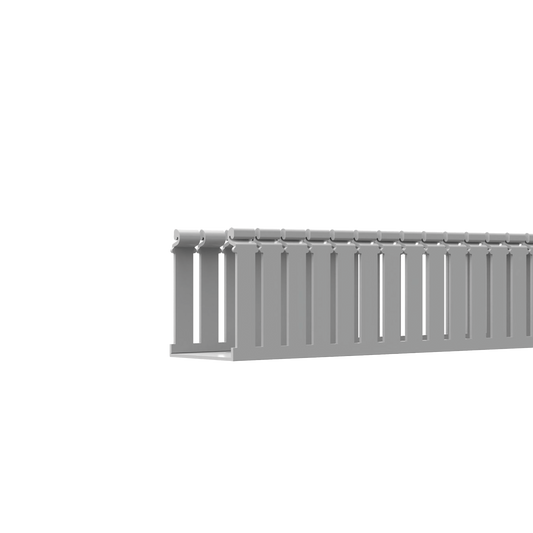 FC4X3LG2 - Canaleta Ranurada de PVC con Tapa, Tipo F, 108 mm de Ancho, 79.2 mm de Alto y 2 m de Largo, Color Gris