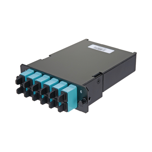 FCSZO-12-03P - Placa Acopladora de Fibra �ptica FAP, Con 12 Pigtails y 6 Conectores SC Duplex (12 Fibras), Para Fibra Multimodo OM3/OM4, Color Aqua