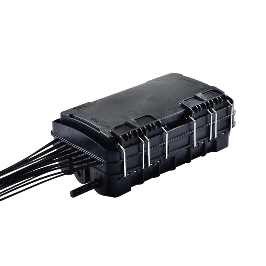 FDP-420E-16 Caja de Distribución de Fibra Óptica para 24 Empalmes, con 16 acopladores SC/APC simplex, Exterior IP65, Color Negro