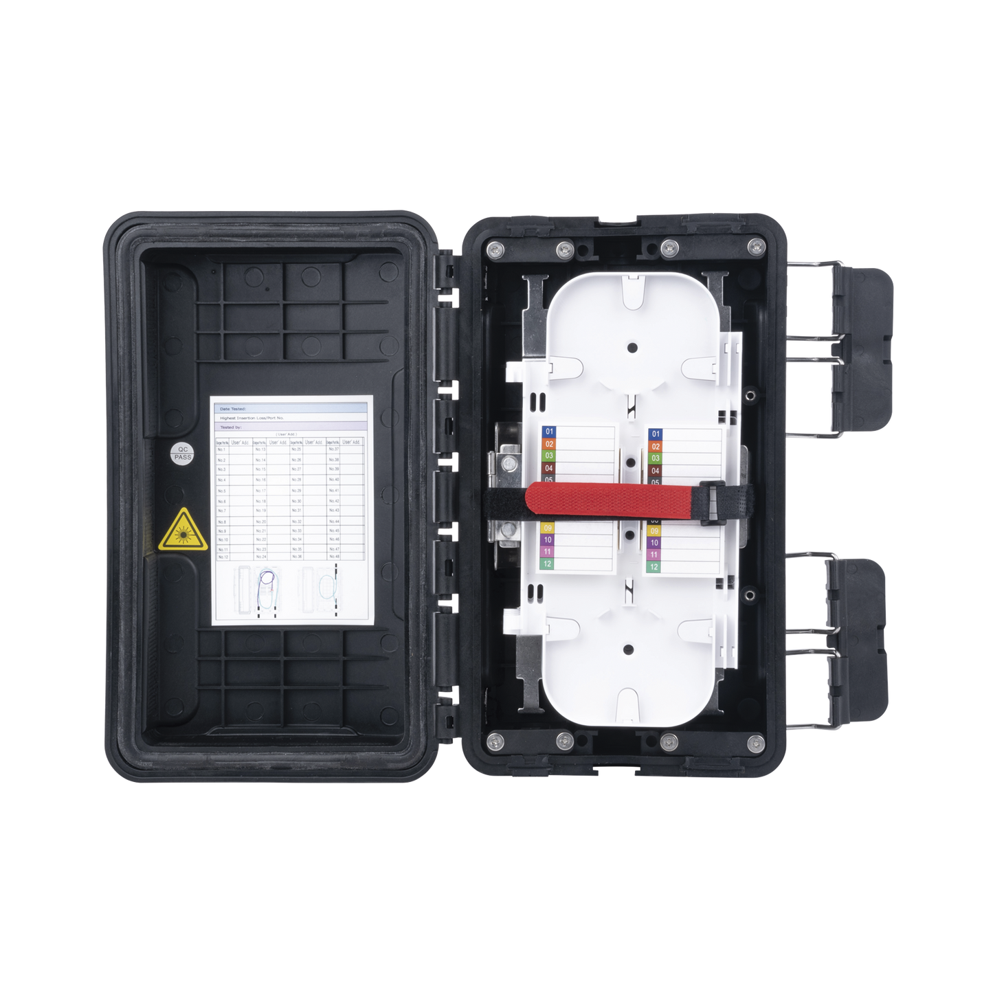 FDP-420F Caja de Distribución de Fibra Óptica, Hasta 96 Empalmes, Exterior IP65, Color Negro