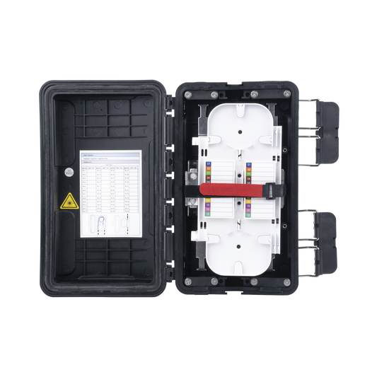 FDP-420F Caja de Distribución de Fibra Óptica, Hasta 96 Empalmes, Exterior IP65, Color Negro