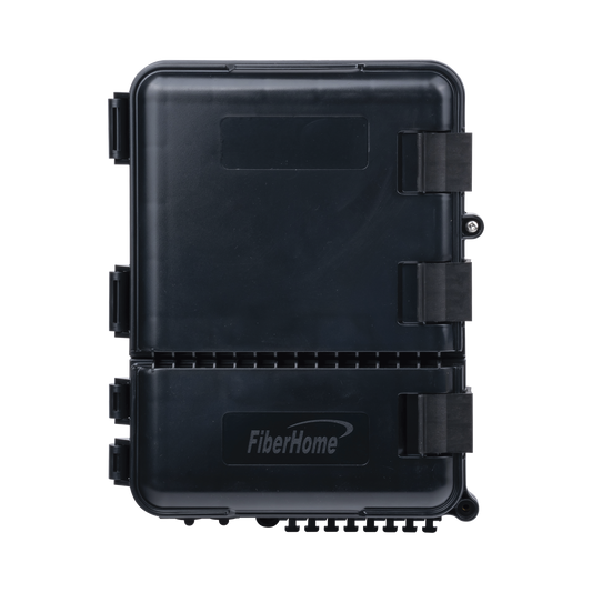 FDP-440A Caja de Distribución de Fibra Óptica para 24 Empalmes, con 8 acopladores SC/APC simplex, Exterior IP55, Color Negro