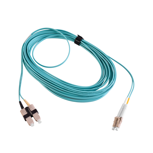 FJ2-LCSC5L-10AQ - Jumper de Fibra �ptica Multimodo 50/125 XGLO OM3, LC-SC Duplex, OFNR, Color Aqua, 10 Metros (32.81 Pies)