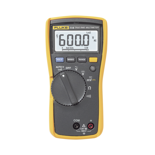 FLUKE-114 Multímetro Digital Básico para Electricista, Uso con Voltaje Máximo de 600 V y Pantalla LED Retroiluminada