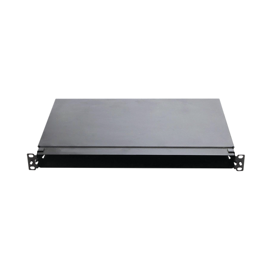 FMT1 Panel de Distribución de Fibra Óptica, Acepta 4 Casetes QuickNet o Placas FAP/FMP con Panel CFAPPBL1 (No Incluido), Bandeja Fija, Hasta 96 Fibras, Color Negro, 1UR