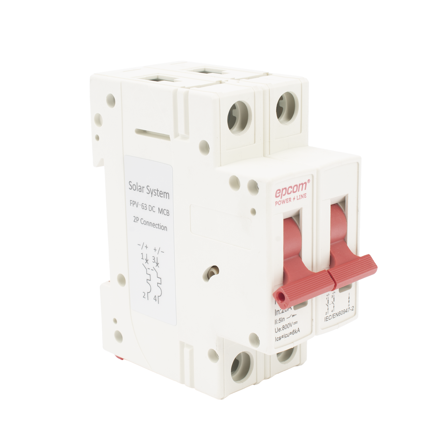 FPV632PC20 - Protección Térmica/ Interruptor 2P, 20 A,  Corriente Directa  800 Vcc para Aplicación Fotovoltaica Montaje Riel DIN