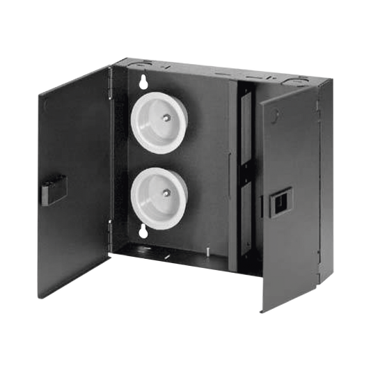 FWME2 - Caja de Conexi�n de Fibra �ptica, Para Montaje en Pared, Acepta 2 Placas FAP o FMP, Hasta 48 Fibras, Color Negro