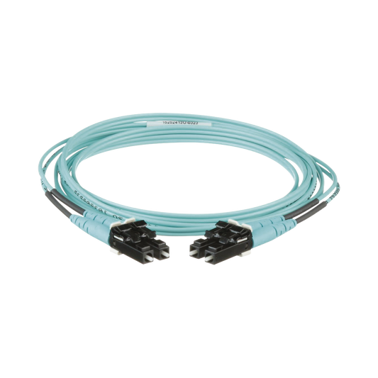 FX2ERLNLNSNM002 - Jumper de Fibra Optica Multimodo 50/125 OM3, LC-LC Duplex, OFNR (Riser), Color Aqua, 2 Metros (6.56 Pies)