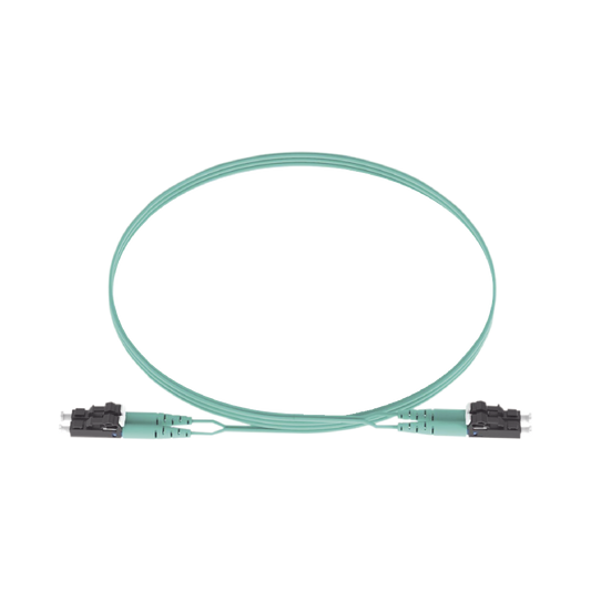 FX2ERLNLNSNM005 - Jumper de Fibra Optica Multimodo 50/125 OM3, LC-LC Duplex, OFNR (Riser), Color Aqua, 5 Metros (16.40 Pies)