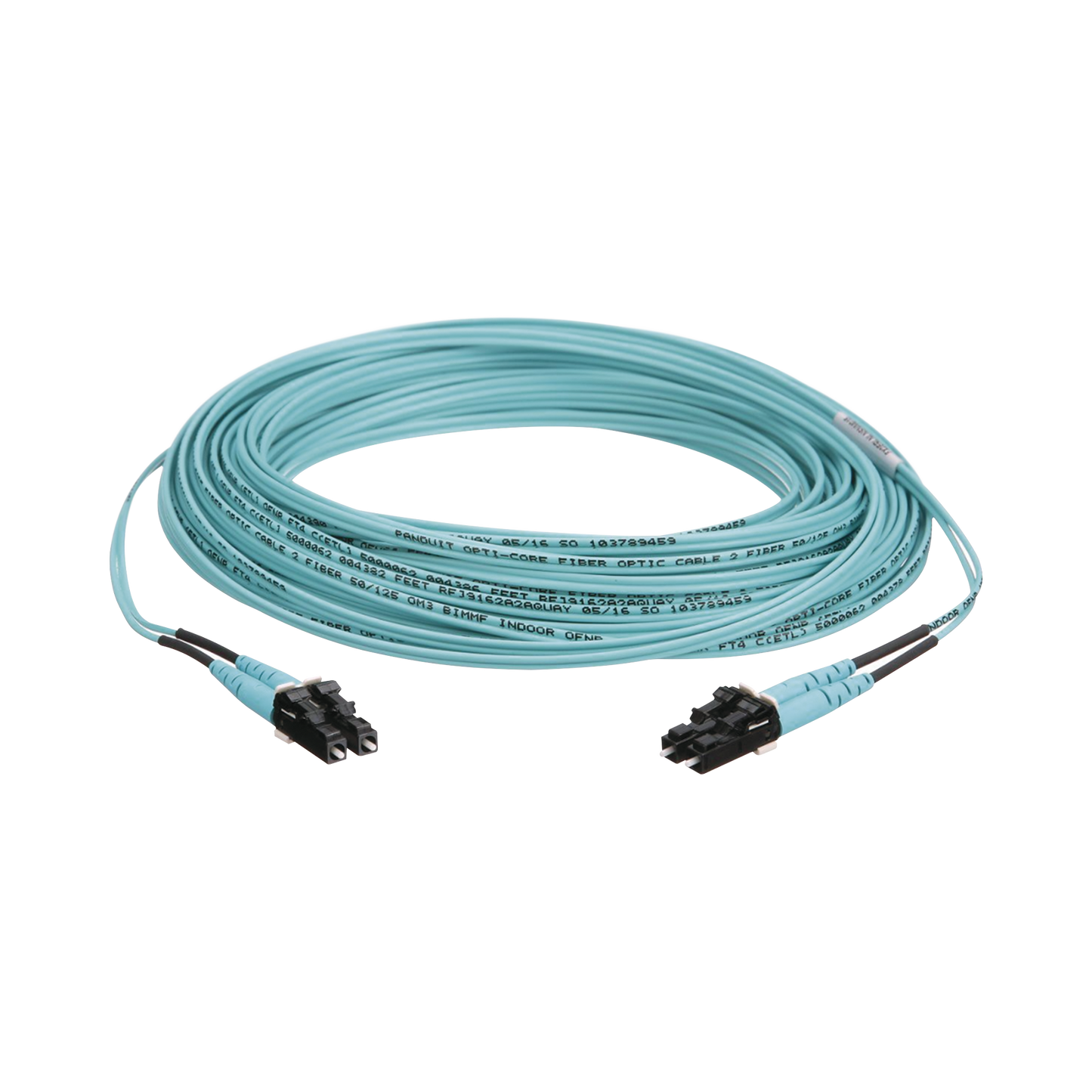 FX2ERLNLNSNM015 - Jumper de Fibra Optica Multimodo 50/125 OM3, LC-LC Duplex, OFNR (Riser), Color Aqua, 15 Metros (49.21 Pies)
