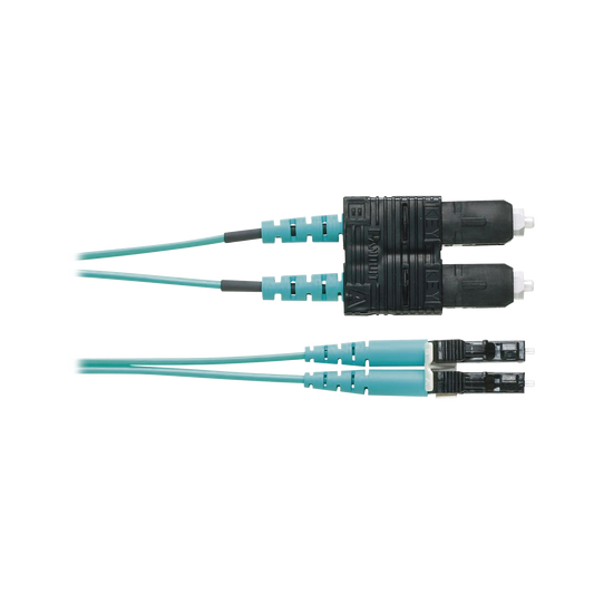 FX2ERLNSNSNM001 - Jumper de Fibra Optica Multimodo 50/125 OM3, LC-SC Duplex, OFNR (Riser), Color Aqua, 1 Metro (3.28 Pies)