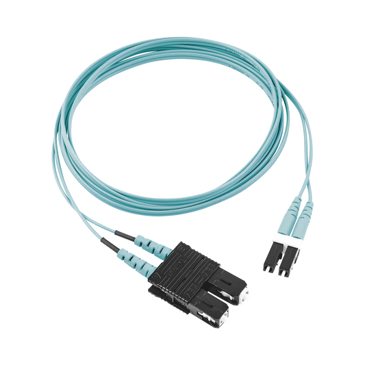 FX2ERLNSNSNM002 - Jumper de Fibra Optica Multimodo 50/125 OM3, LC-SC Duplex, OFNR (Riser), Color Aqua, 2 Metros (6.56 Pies)