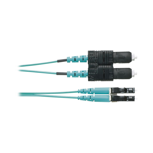 FZ2ERLNSNSNM002 - Jumper de Fibra Optica Multimodo 50/125 OM4, LC-SC Duplex, OFNR (Riser), Color Aqua, 2 Metros (6.56 Pies)