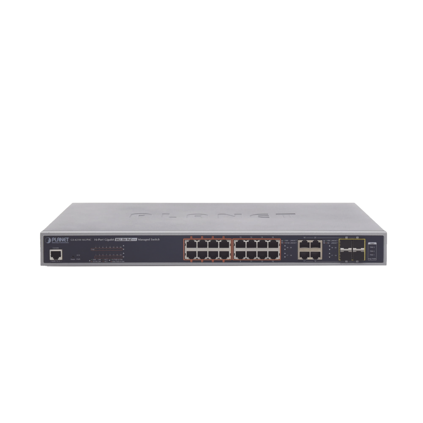GS-4210-16UP4C Switch administrable L2, 16 puertos 10/100/1000T Ultra PoE + 4 puertos Gigabit Combo TP/SFP