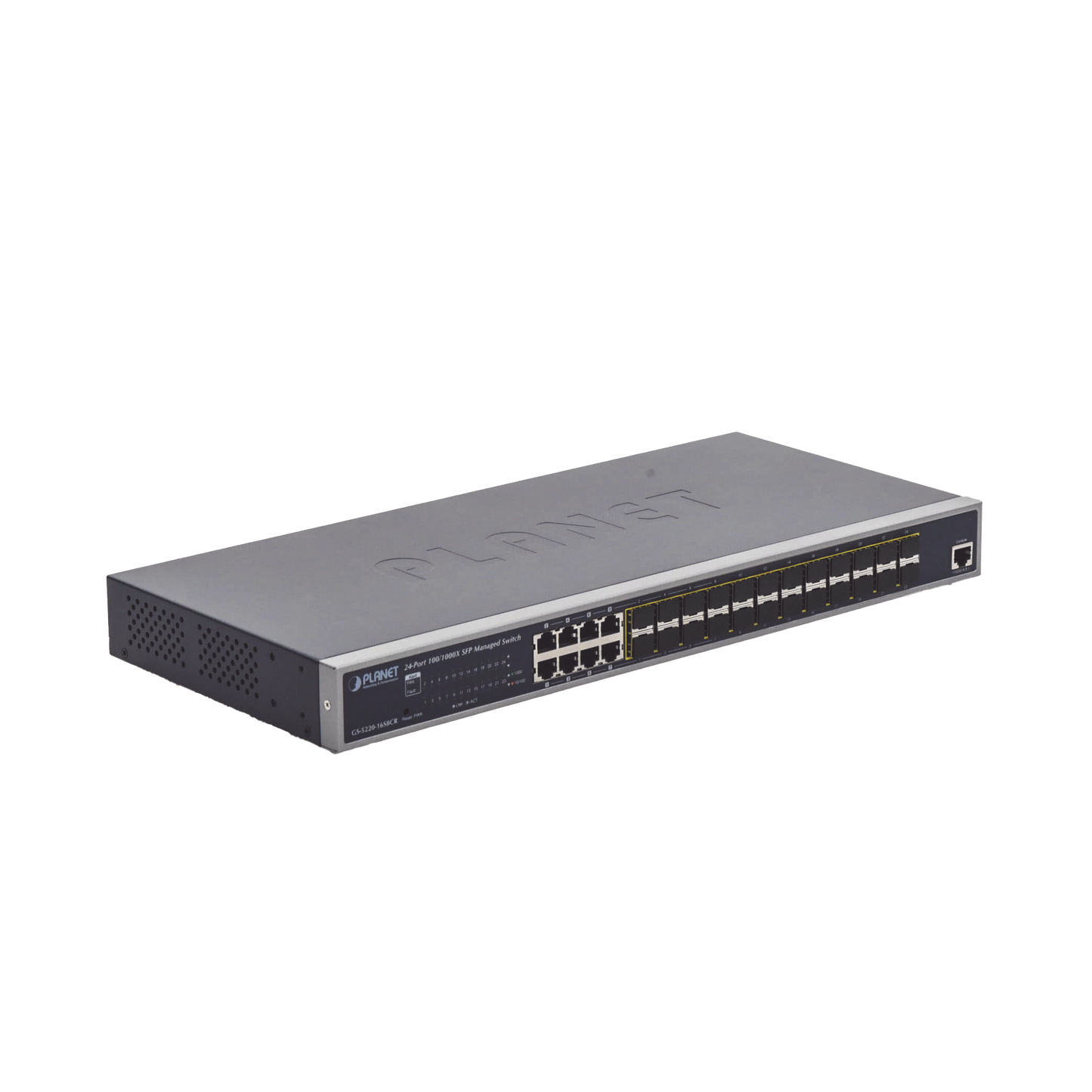 GS-5220-16S8CR Switch Administrable Capa 2 con Fuente de Alimentación Redundante, 24 Puertos SFP Gigabit 100/1000X, 8 Puertos Combo RJ45 Gigabit.