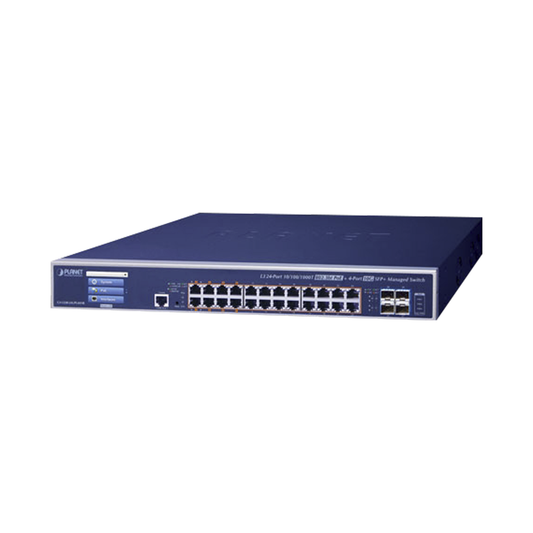 GS-5220-24UPL4XVR Switch Administrable Capa 3, 24 Puertos Gigabit 802.3bt, Hasta 600 W, 4 Puertos 10 G SFP+, Con Pantalla Táctil para Configuración Básica